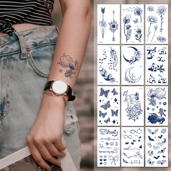 поддельная татуировка, наклейка, сок травяного растения, водонепроницаемые долговременные татуировки, маленький палец на руке, запястье, милая татуировка, цветок, птица