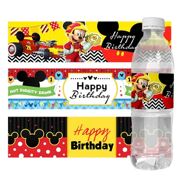24 шт., обертки для бутылок минеральной воды с Микки Маусом, Декор для Дня рождения, этикетки для бутылок с водой, наклейки для вечеринки в честь Дня рождения детей