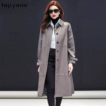 Tajiyane, высококачественные куртки из натуральной кожи для женщин 2023, Элегантное пальто из натуральной овчины, Корейская мода, длинная ветровка с поясом
