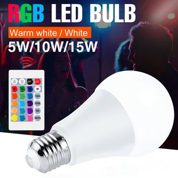 RGB Сменная Лампа LED Spot Light E27 Затемняющая Умная Лампа Ампула RGBW ИК-Пульт Дистанционного Управления + Режим Памяти 5 Вт 10 Вт 15 Вт Декор Домашней Вечеринки