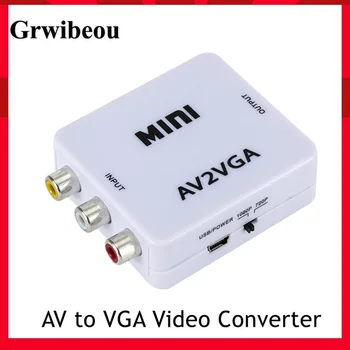 Grwibeou AV 2 VGA Видео Конвертер Convertor Box AV RCA CVBS в VGA Видео Конвертер Conversor с 3,5 Мм Аудио адаптером для ПК HDTV