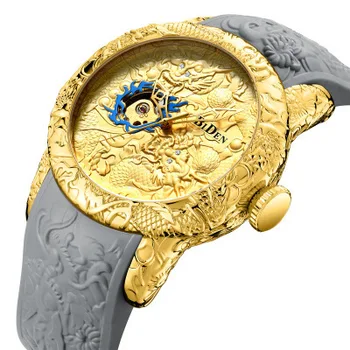 Мужские Автоматические механические часы BIDEN Dragon Повседневные деловые Часы Силиконовая лента Водонепроницаемые Часы Модные Новые Часы