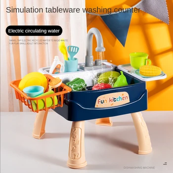 Детские игрушки, Кухонная детская посудомоечная машина, настольная игрушка, Имитирующий Кран для раковины, циркулирующая вода, Электрический стол для мытья, Детские игрушки для ролевых игр