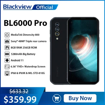 Blackview BL6000 Pro 5G Смартфон IP68 Водонепроницаемая 48-мегапиксельная Тройная камера 8 ГБ оперативной памяти 256 ГБ ПЗУ 6,36 Дюймов Глобальная версия Мобильных Телефонов