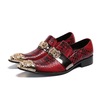 Зимние вечерние красные мужские туфли без шнуровки, Свадебные туфли со стальным носком Ручной работы, Высококачественные модельные туфли из натуральной кожи, Размер 47