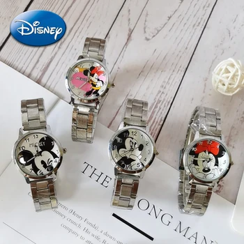 Часы Disney с Микки Маусом, Милая фигурка аниме Минни, Детские наручные часы, ремешок для часов из нержавеющей стали, Водонепроницаемый, Новый модный подарок