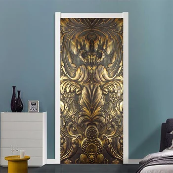 ПВХ самоклеящаяся наклейка на дверь В Европейском стиле Винтажная золотая статуя Обои для гостиной Дверь спальни Водонепроницаемые плакаты Фрески