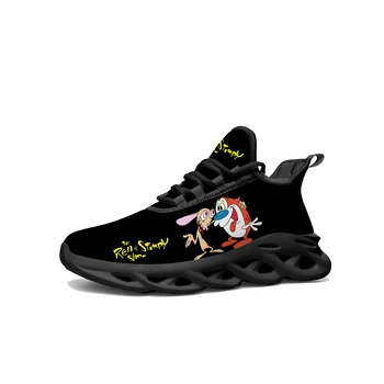 Кроссовки на плоской подошве с рисунком аниме Stimpy Comic Ren, мужские Женские подростковые спортивные кроссовки для бега, Высококачественная Сетчатая обувь на шнуровке на заказ