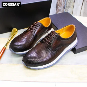 Мужская повседневная обувь из натуральной кожи ручной работы, мужская обувь с плетеным узором, кожаная обувь на шнуровке, увеличивающая рост, мужская обувь для вождения