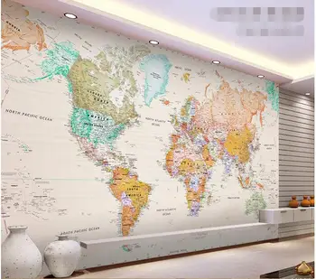 3d обои на заказ, Элегантная светлая цветная версия карты мира, домашний декор для гостиной, фотообои для стен 3d