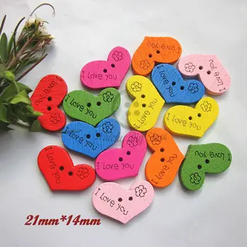 100 шт. разноцветные пуговицы в форме сердца с надписью 