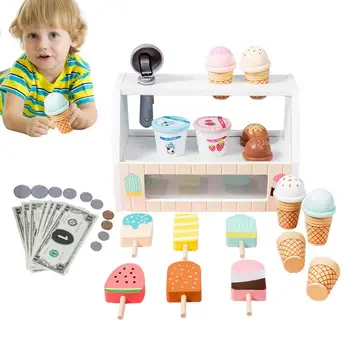 Набор для игры с мороженым, игрушка для прилавка для мороженого, деревянная ложка для еды и подачи поддельного мороженого, игрушки для еды, детская кухня