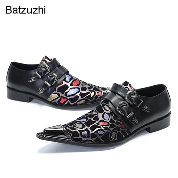 Batzuzhi/Официальные мужские туфли из натуральной кожи Итальянского типа с Пряжками и острым металлическим Наконечником, Черные деловые, вечерние и свадебные туфли для мужчин!