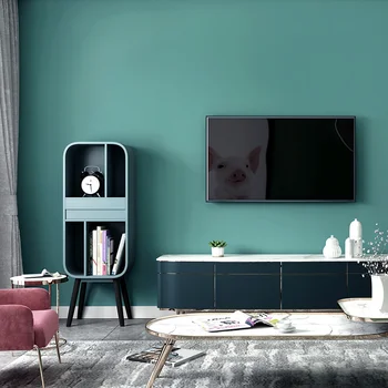 Павлин, сине-зеленые обои с чистым пигментом, современная простая студия, спальня в скандинавском стиле, фоновые обои для гостиной