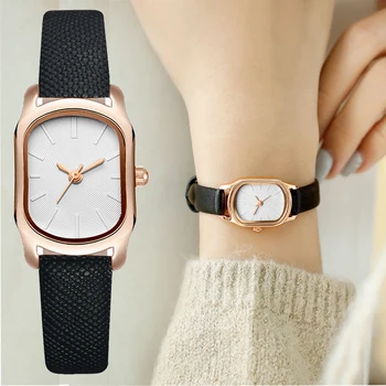 Модные женские кожаные часы, простые кварцевые наручные часы, Элегантные Женские часы-браслет с маленьким циферблатом из розового золота, женские часы Reloj Mujer