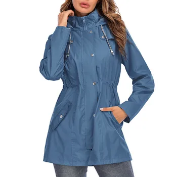 Женская Повседневная куртка, легкий плащ с Длинным капюшоном, Уличный дождевик, ветровка