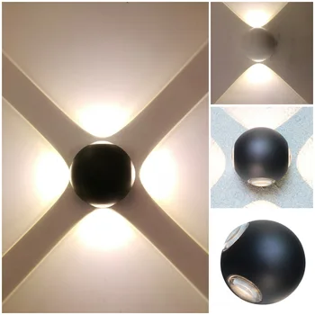 Наружный водонепроницаемый алюминиевый настенный светильник с четырьмя сторонами, излучающий свет для гостиной, прихожей, круглый светодиодный настенный светильник, декоративный светильник