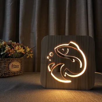 деревянная светодиодная лампа, прыжок рыбы, дизайн карпообразных, 3D Иллюзия, ночник, USB-лампа, декоративный подарок на день рождения любителям рыбалки