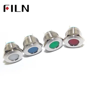 контрольная лампа 12v 19mm FILN 6v 24v 110v 220v 36v 48v красная желтая синяя зеленая белая светодиодная металлическая сигнальная лампа с паяльными контактами