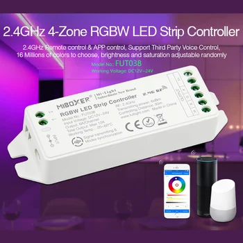 FUT038 (обновление) 2,4 G 4-зонный контроллер светодиодной ленты RGBW 12 ~ 24 В с регулируемой яркостью светодиодный драйвер 6A / канал Общего анода может дистанционно/голосовым управлением