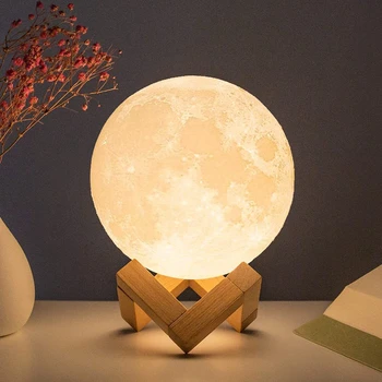 Лунная лампа 8 см, светодиодный ночник на батарейках, с подставкой, Звездная лампа, Декор для спальни, Ночные светильники, Подарок для детей, Лунная лампа