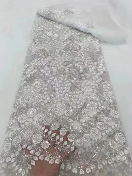 Bestway Новая Белая африканская кружевная ткань с бисером, Высококачественное Нигерийское Свадебное платье, вышивка блестками, Французский тюль, кружевная ткань