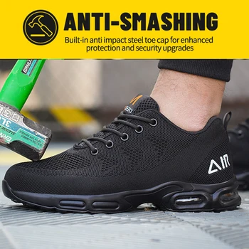 Мужские Рабочие кроссовки AMAWEI, противоударная защитная обувь, защита от проколов, Рабочая защитная обувь, Дышащая легкая защитная обувь со стальным носком